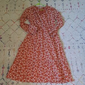 Loft Orange Floral Dress Small